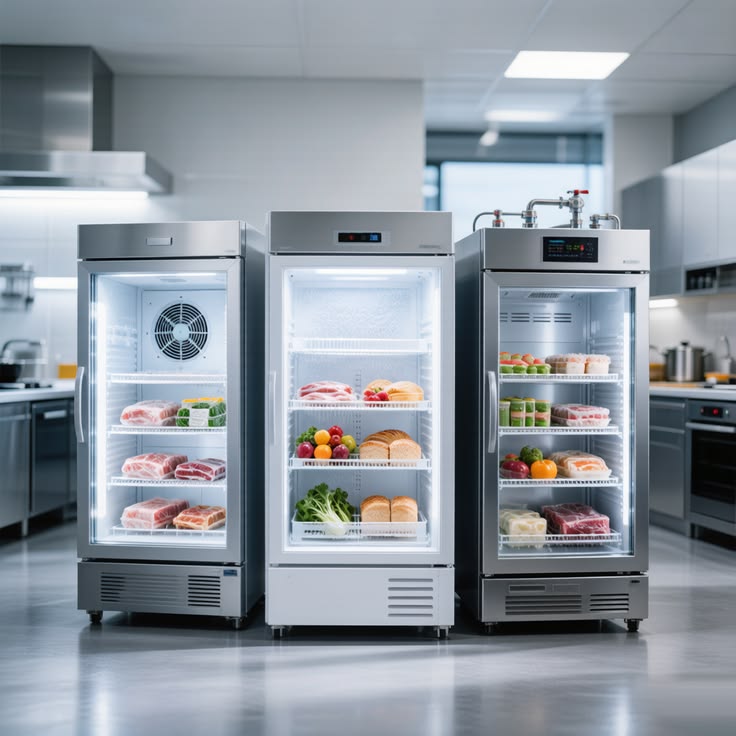 Technician inspecting commercial refrigeration systems to improve cooling performance and prevent equipment failure