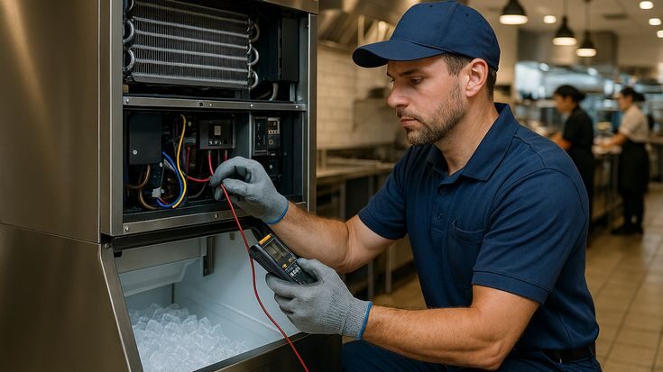 Routine maintenance of commercial refrigeration systems including condenser coil cleaning and performance inspection.